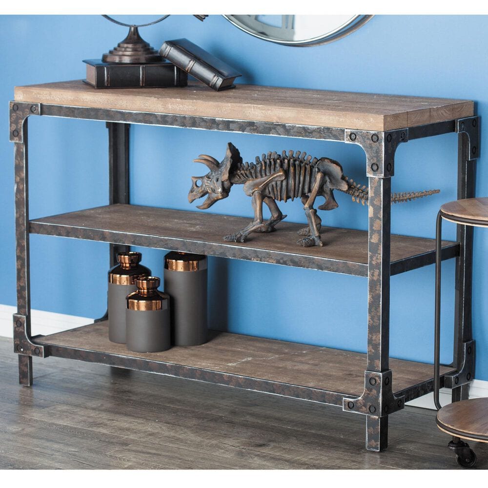 Maple and Jade 2-Shelf Console Table in Brown and Dark Rusted, , large