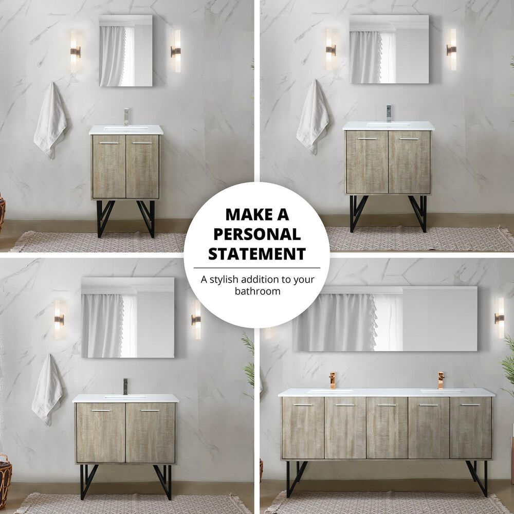 Lexora Home Lancy 30&quot; Single Bathroom Vanity in Rustic Acacia with 2 cm White Cultured Marble Top and Rectangular Sink, , large