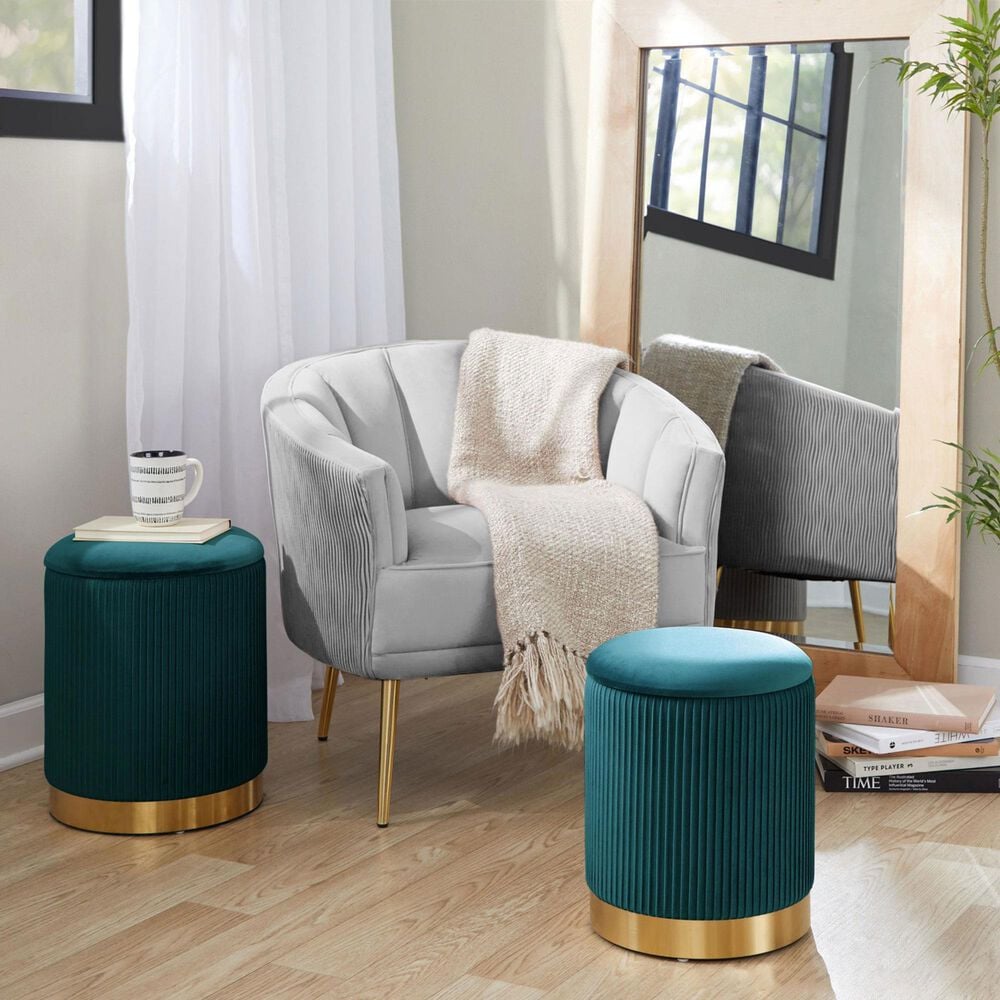 Lumisource Marla 2-Piece Nesting Pleated Ottoman Set Peacock Teal, , large