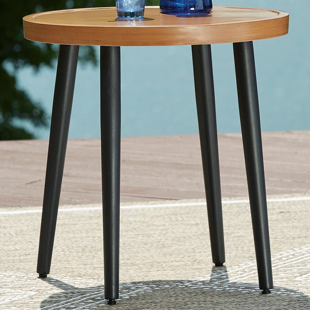 Ashley Horizon Hall Patio Round End Table in Brown and Black, , large