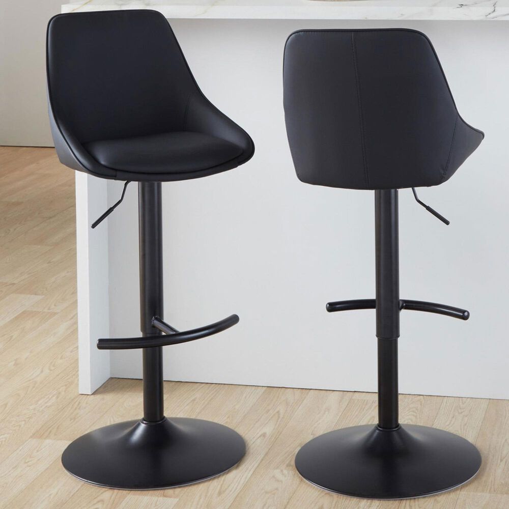 LumiSource Diana Adjustable Barstool with Black Faux Leather Upholstery in Black (Set of 2), , large