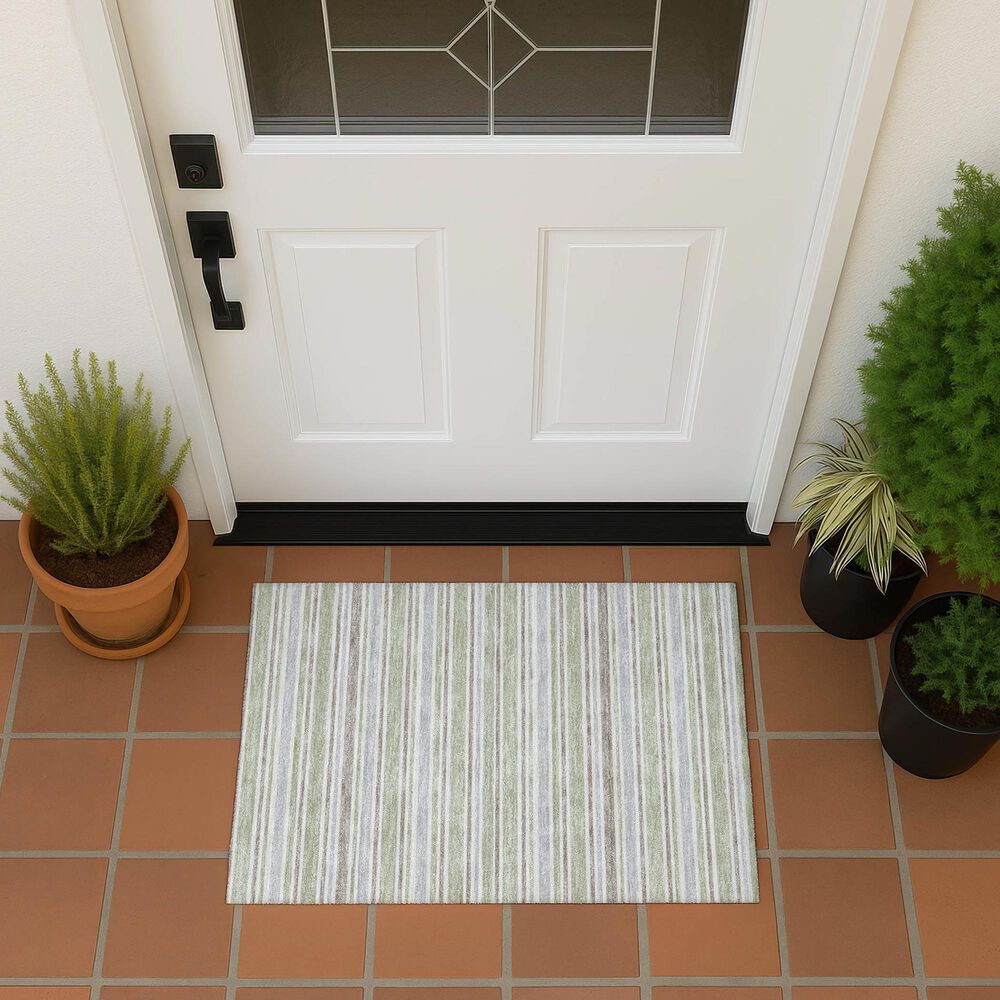Dalyn Rug Company Soft Essentials Striped Celery 1'8" x 2'6" Indoor/Outdoor Area Rug, , large