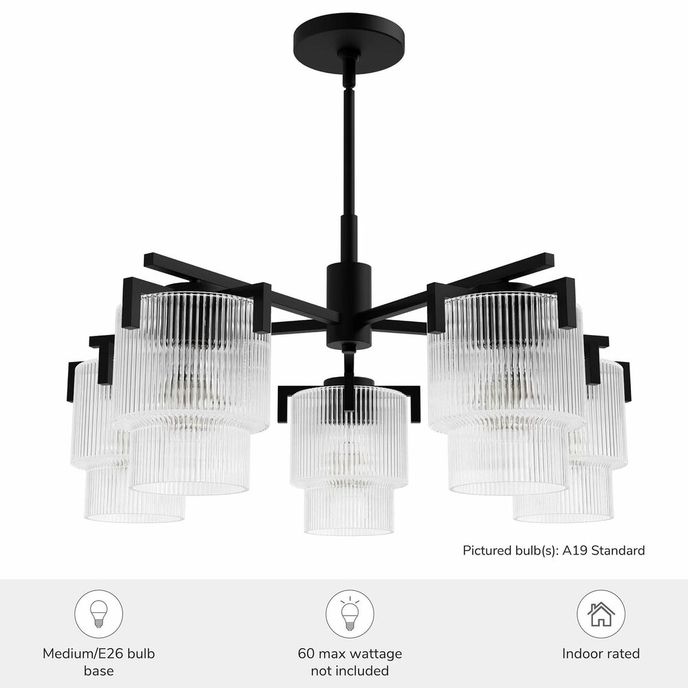 Hunter Ontario Jasmine Roth 5-Light Chandelier in Matte Black, , large