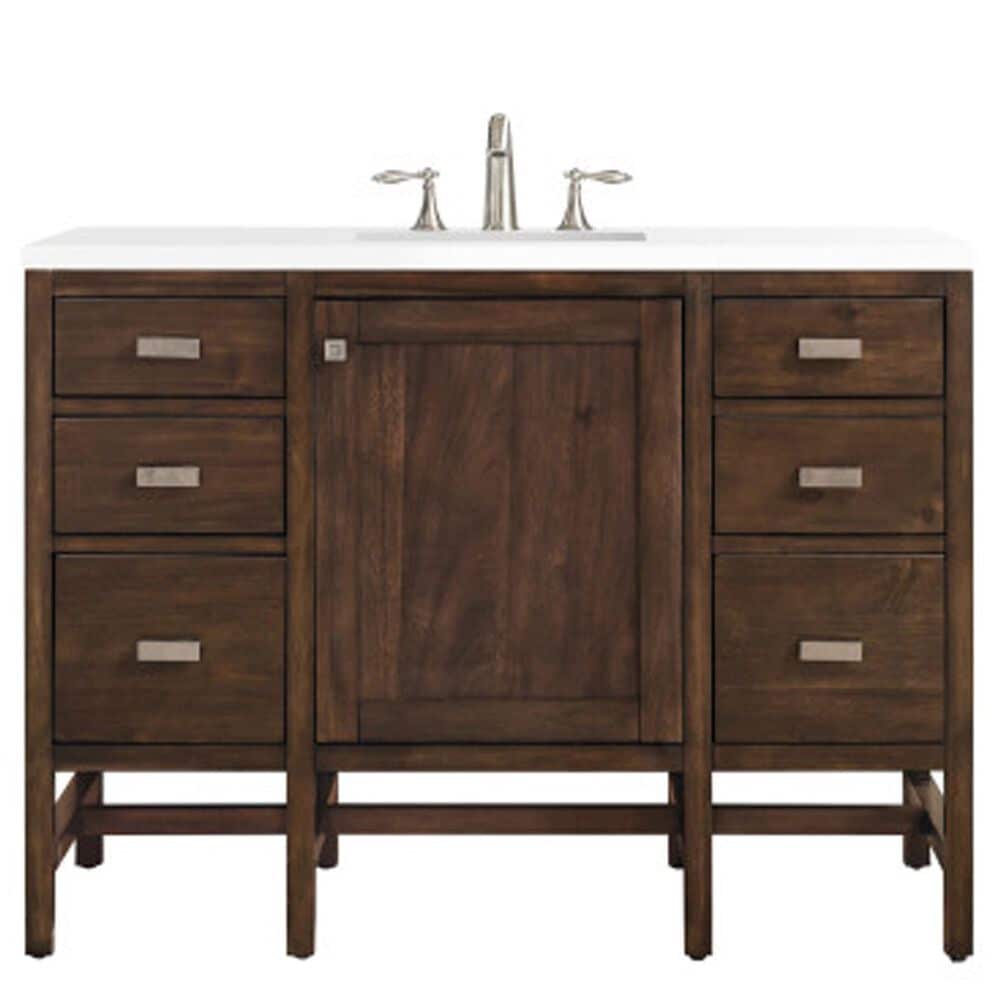 James Martin Vanities Addison 48" Single Bathroom Vanity in Mid Century Acacia with 3 cm White Zeus Quartz Top and Rectangular Sink, , large