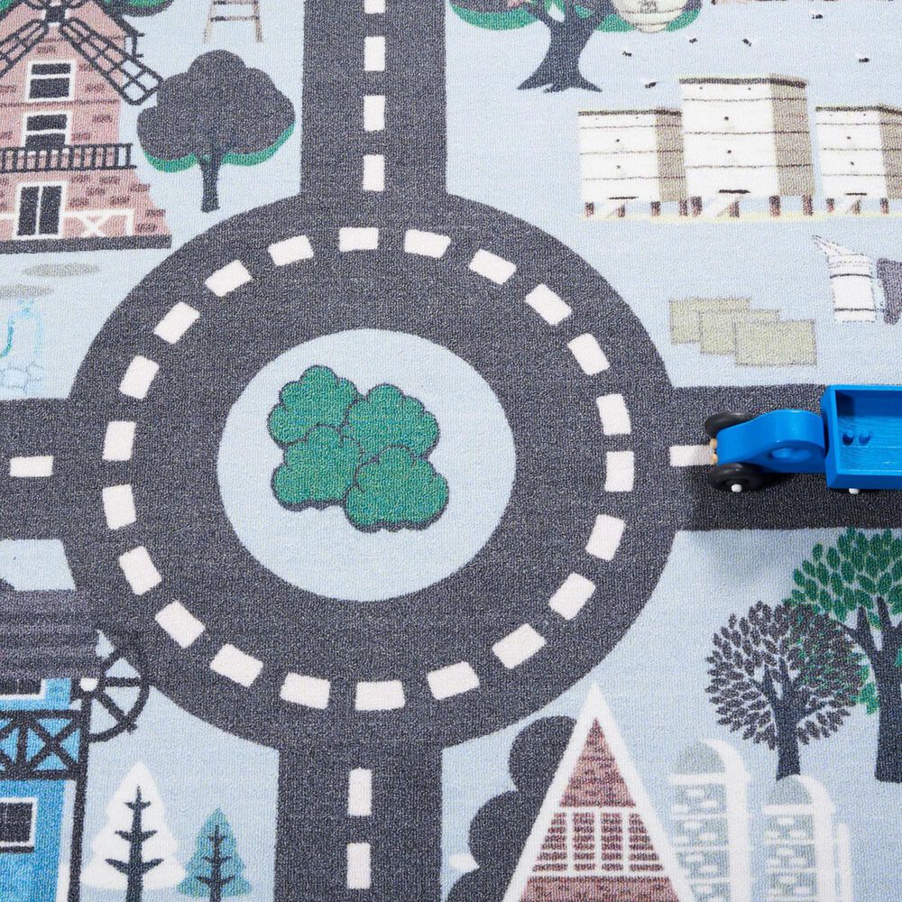Safavieh Kids Playhouse KPH232M 5&#39; Square Blue and Dark Grey Rug, , large