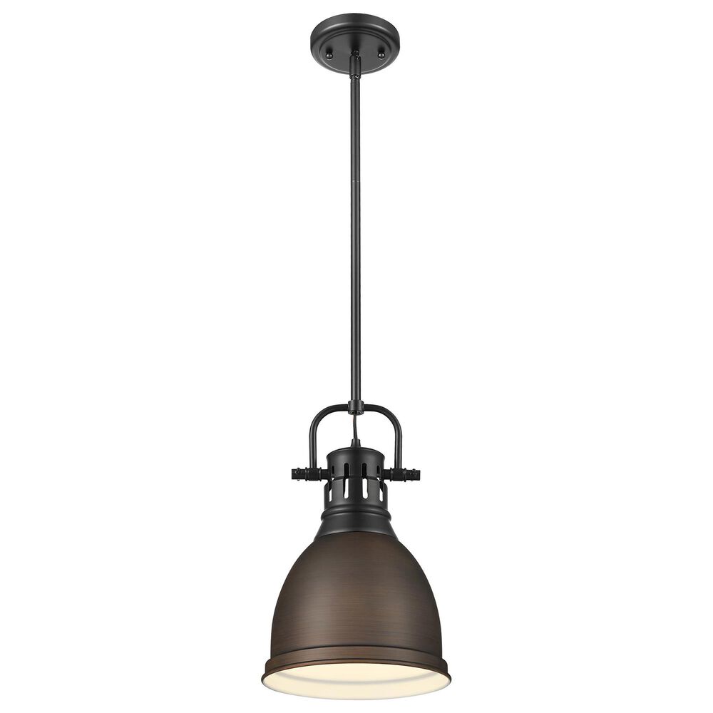 Golden Lighting Duncan 1-Light Small Pendant with Rod and Rubbed Bronze Shade in Matte Black, , large