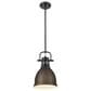 Golden Lighting Duncan 1-Light Small Pendant with Rod and Rubbed Bronze Shade in Matte Black, , large