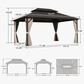 HOMLUX 12" x 16" Outdoor Hardtop Gazebo with Galvanized Steel Roof, Aluminum Frame, Curtains & Netting in Brown, , large