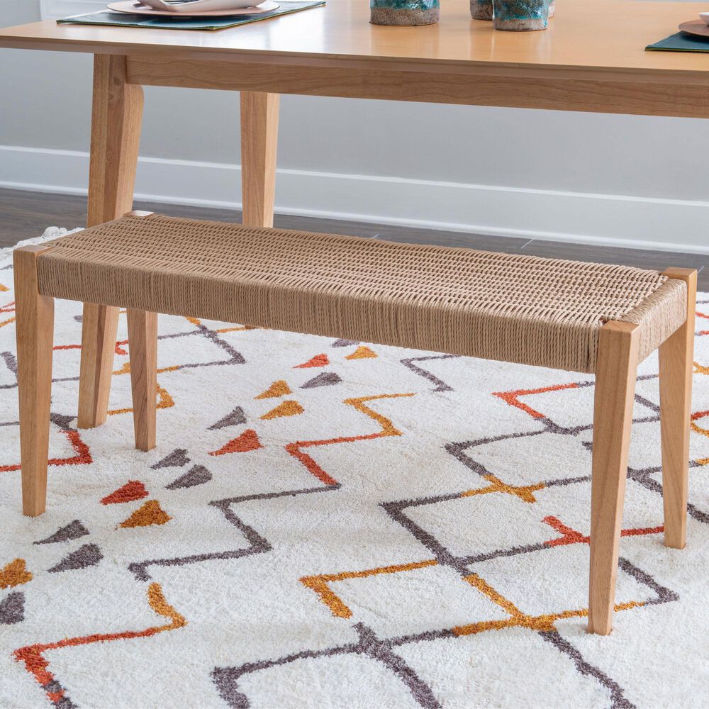 Linon Home Decor Cadence Bench with Woven Rope Seat in Natural, , large