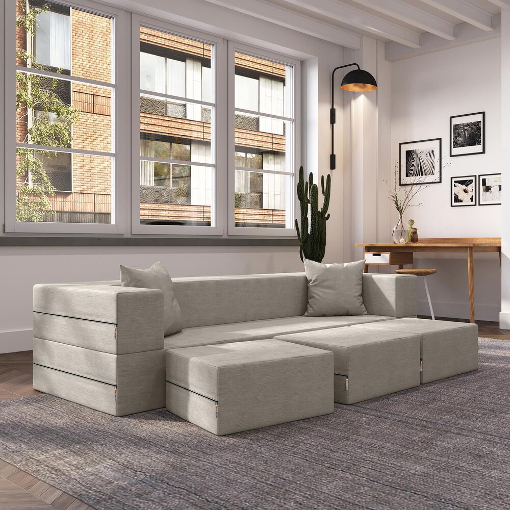 Jaxx Zipline Convertible Sleeper Sofa and Ottoman in Pewter, , large