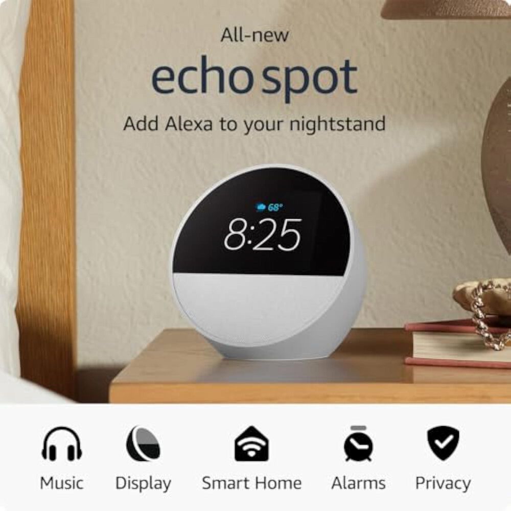 Amazon Echo Spot &#40;2024 release&#41;, Smart alarm clock with vibrant sound + Alexa - White, , large