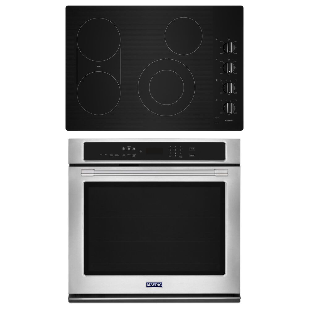 Maytag 2-Piece Kitchen Package with 30" Wide Single Wall Oven with True Convection and 36" Electric Cooktop in Stainless Steel and Black, , large