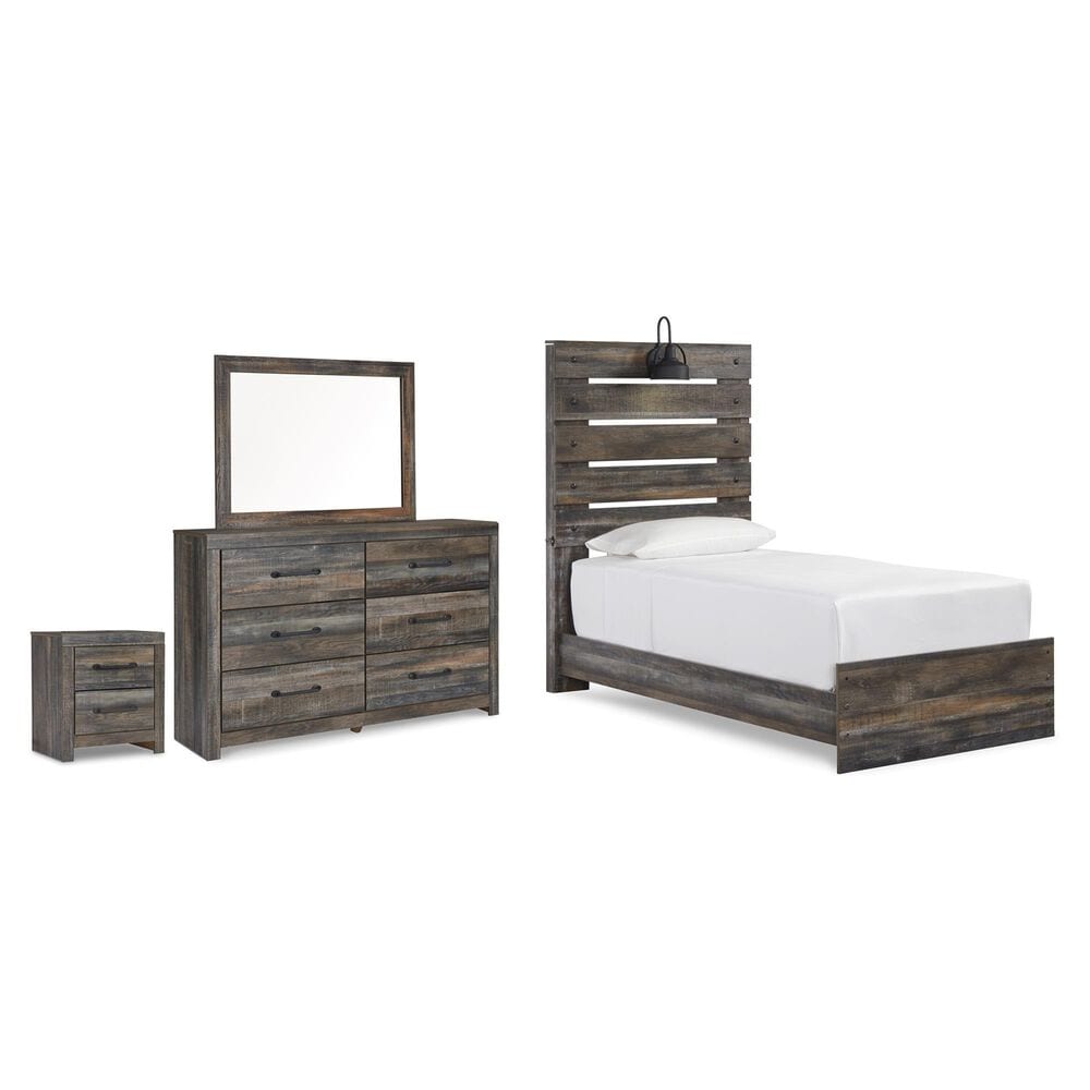 Ashley Drystan 4 Piece Twin Panel Bed Set in Rustic Brown, , large