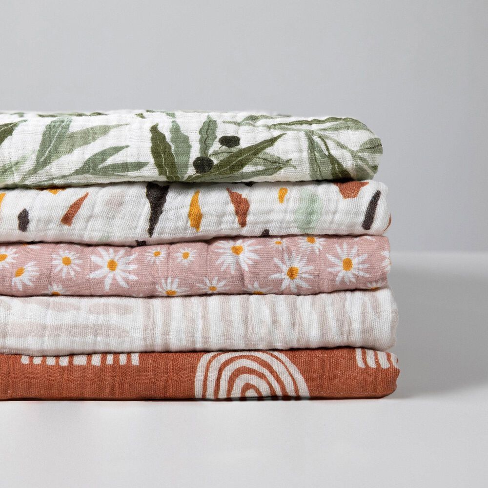 Babyletto Terracotta Rainbow Muslin Swaddle in White and Brown, , large
