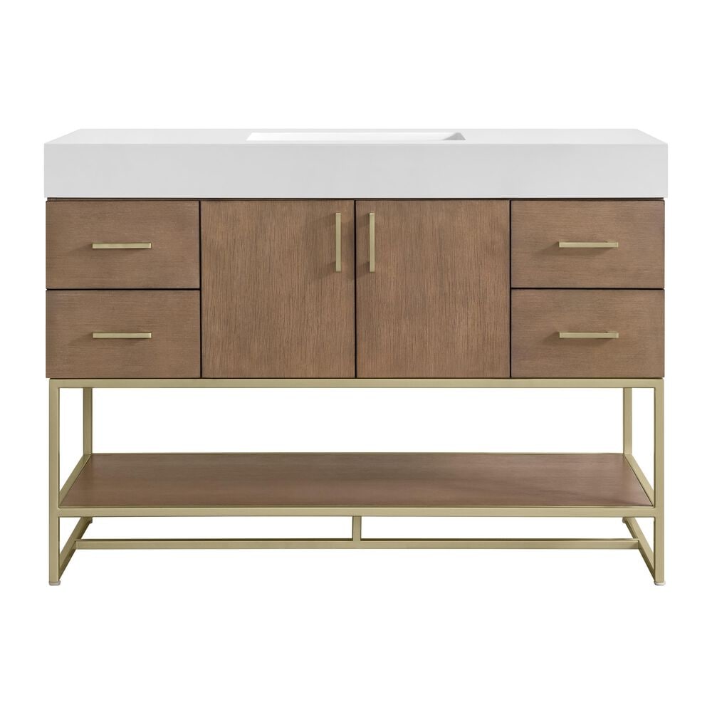 37B Mauri 48" Single Bathroom Vanity with Metal Base in Walnut Drift with High-Profile 4" White Composite Stone Top, , large