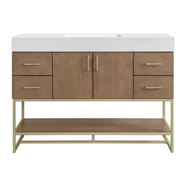 37B Mauri 48" Single Bathroom Vanity with Metal Base in Walnut Drift with High-Profile 4" White Composite Stone Top, , large