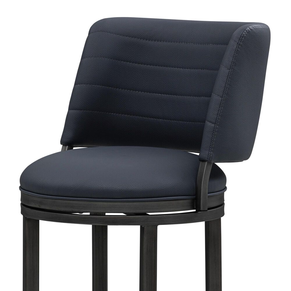 Armen Living Torres Bar Height Stool with Night Life Blue Upholstery in Antique Pewter, , large
