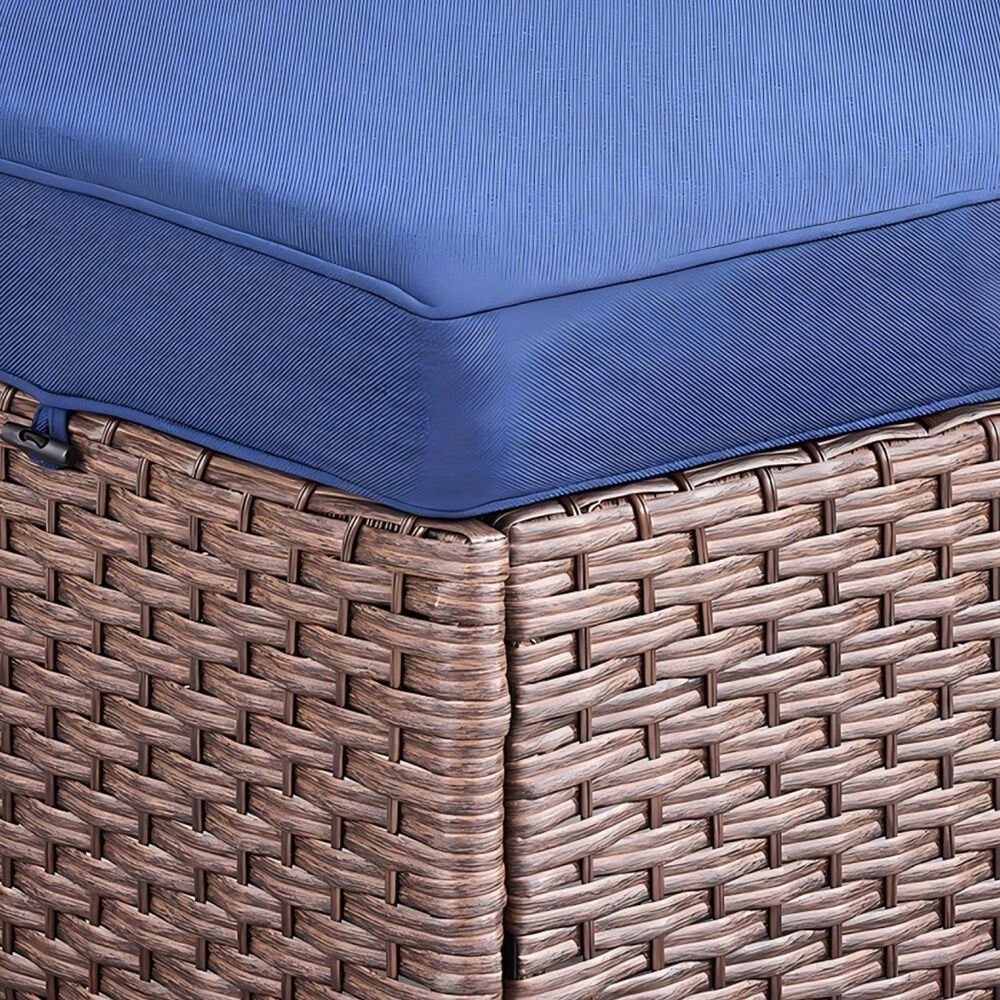 Sunwell Garden 14.1" Ottoman with Navy Cushion and Round Legs in Brown (Set of 2), , large