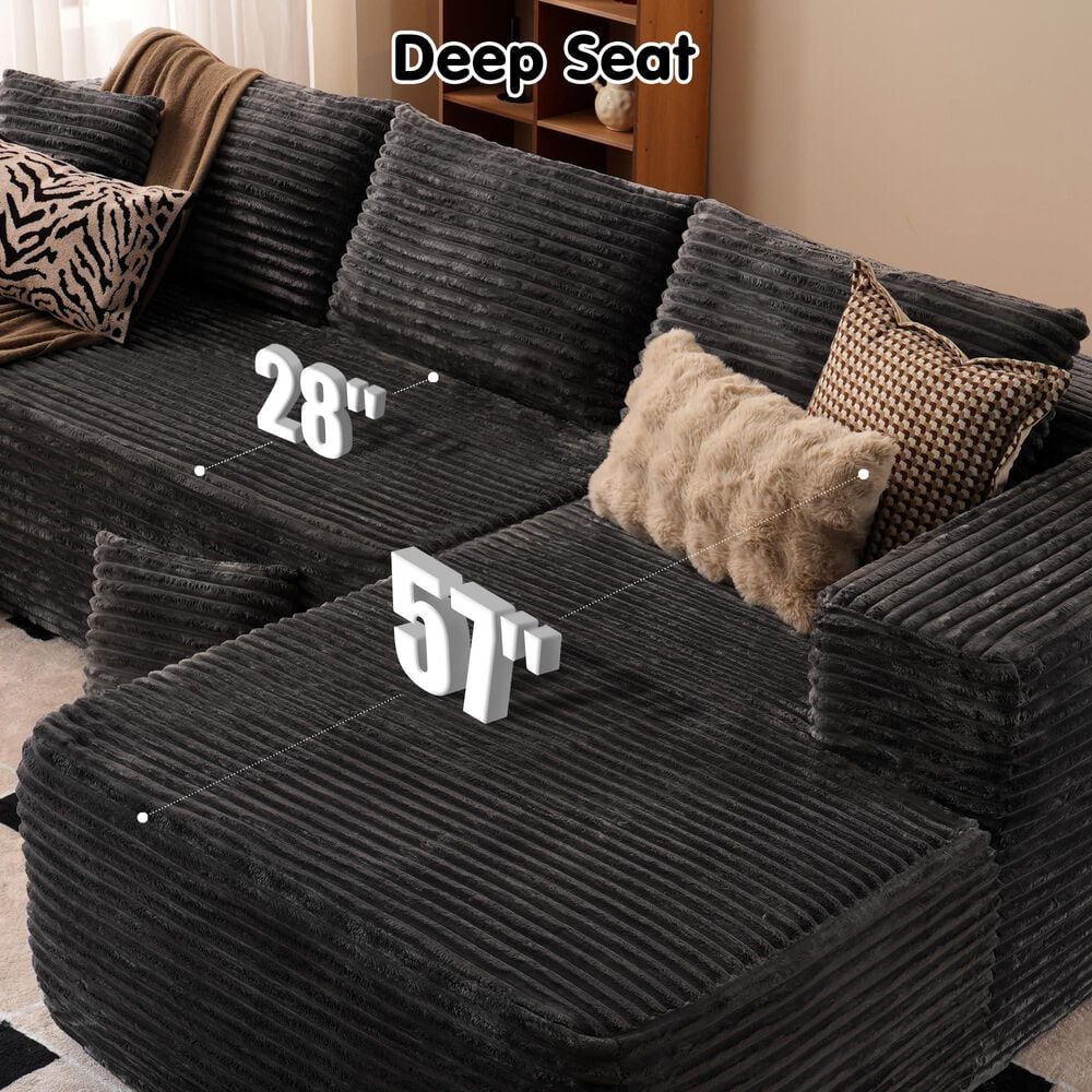 HOMLUX 104" Cloud Sectional Couch Upholstered Modular Sofa with Right L-Shape Chaise, Corduroy Fabric in Gray, , large