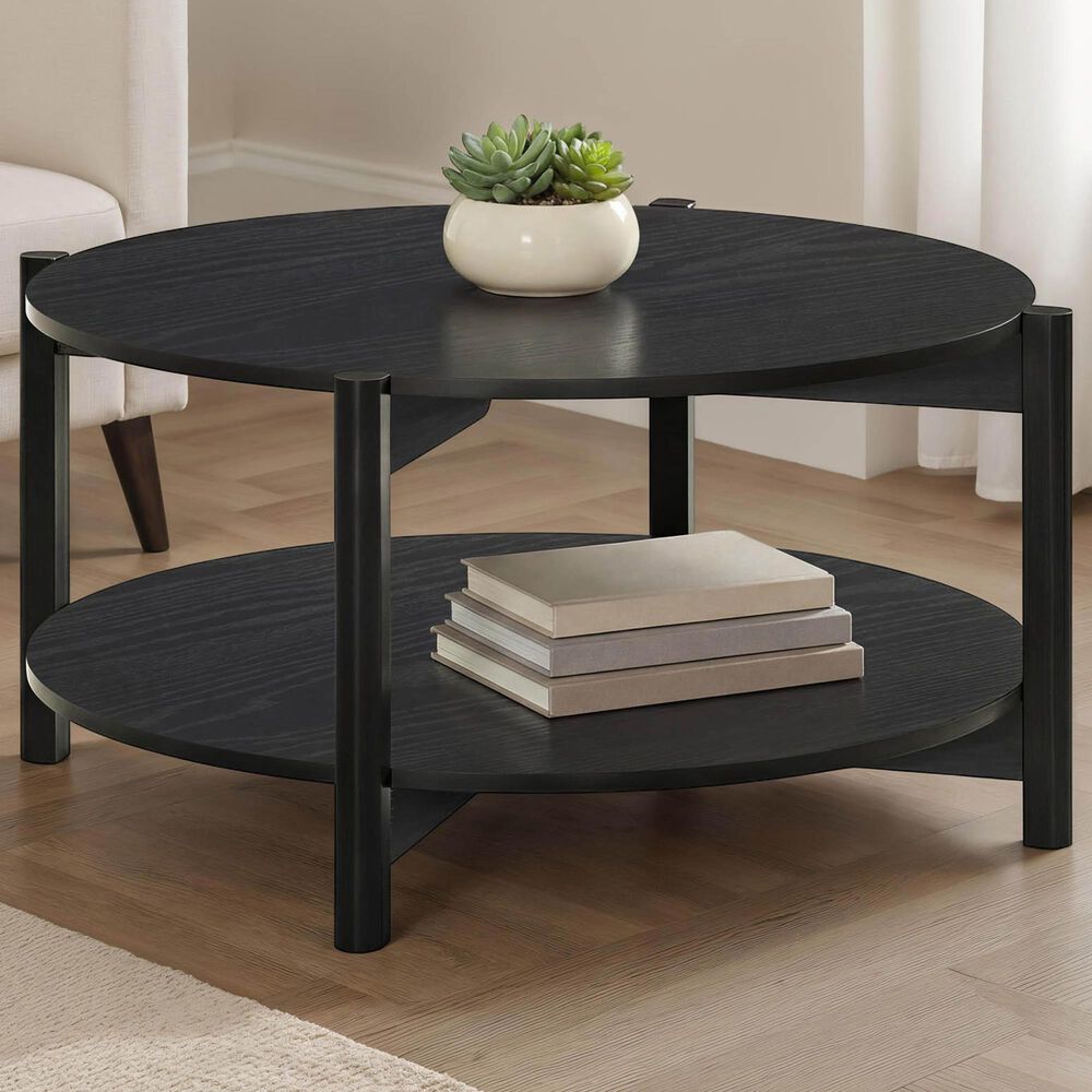 Furniture of America Elovier Coffee Table with Open Shelf in Black, , large
