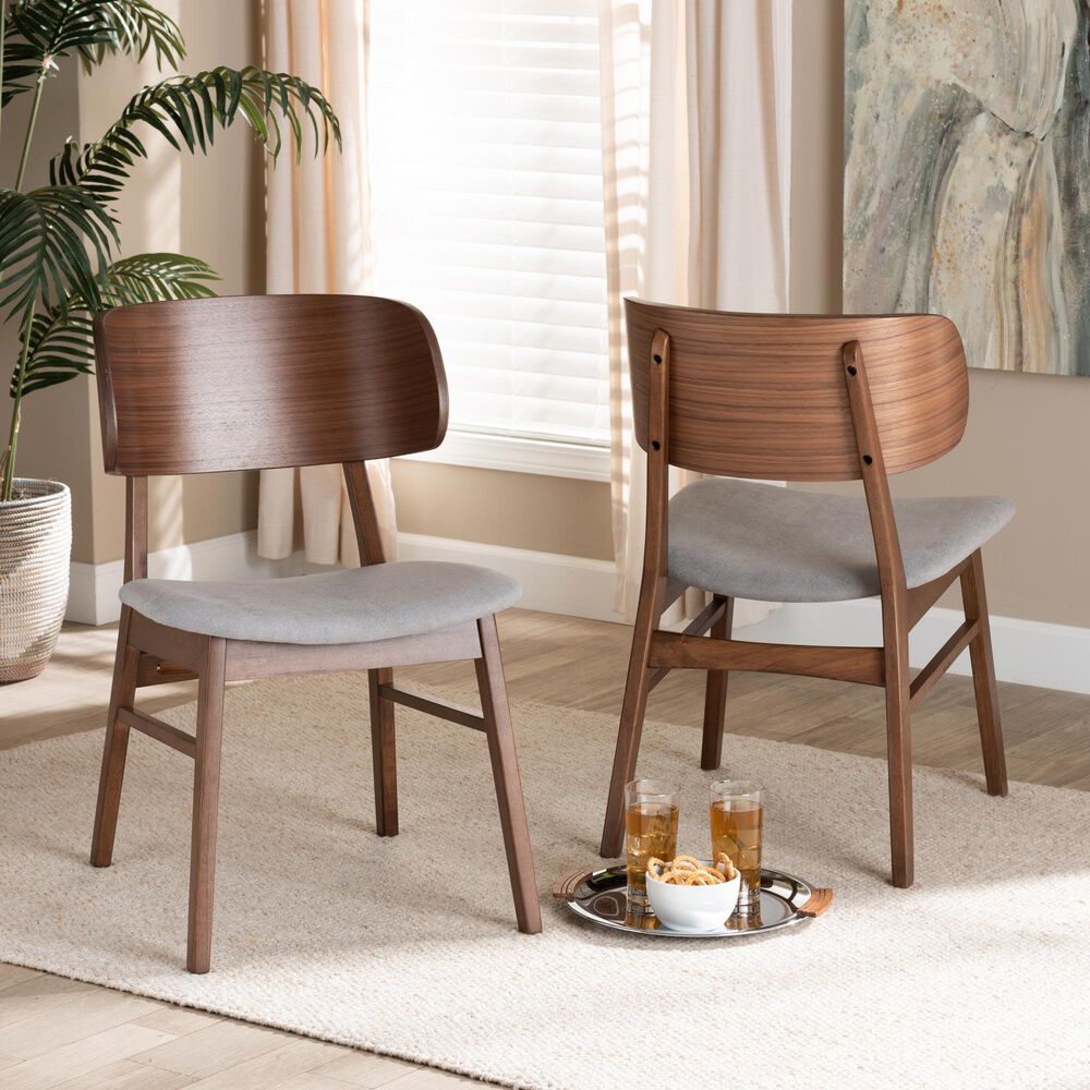 Baxton Studio Alston Side Chair with Grey Cushion in Walnut Brown (Set of 2), , large