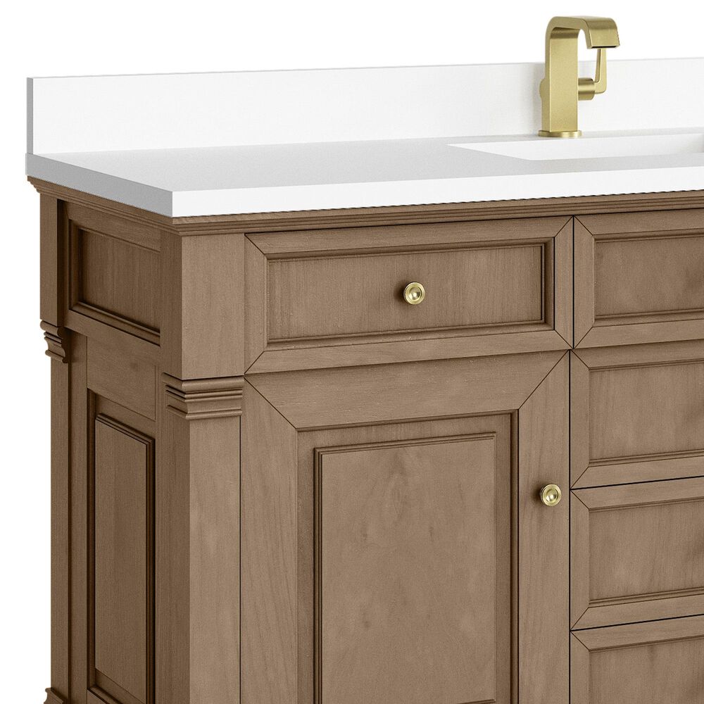 James Martin Vanities Brookfield 60&quot; Single Bathroom Vanity in Pecan with Single Hole 3 cm White Zeus Quartz Top and Rectangular Sink, , large