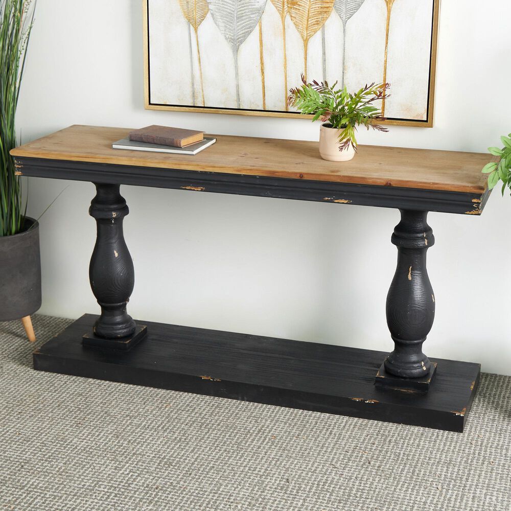Maple and Jade Console Table in Distressed Black and Brown, , large