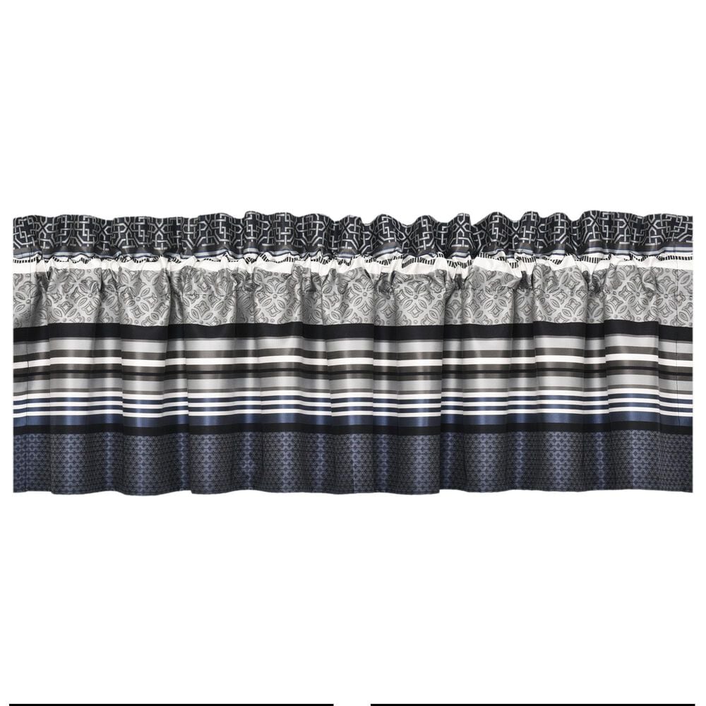 J. Queen New York Carlisle 88" x 18" Window Straight Valance in Silver and Indigo Blue, , large