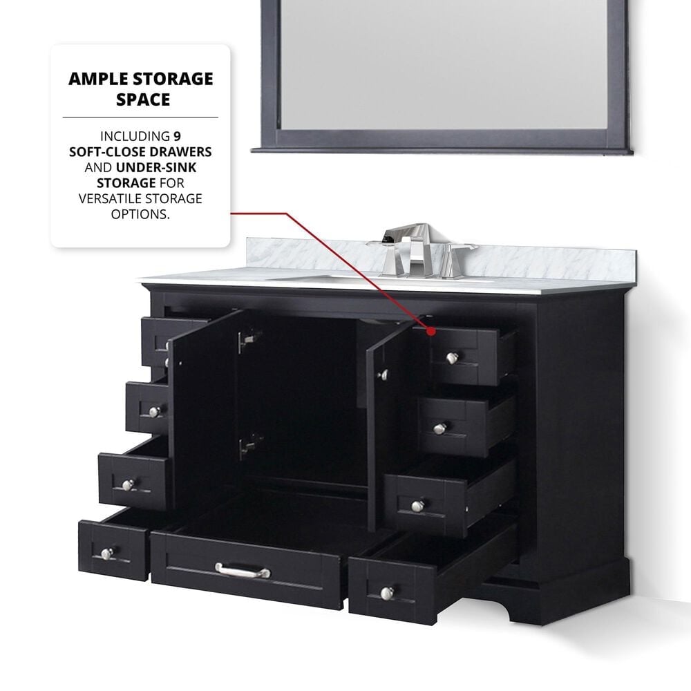 Lexora Home Dukes 48&quot; Single Bathroom Vanity in Espresso with 2 cm White Carrara Marble Top and Rectangular Sink, , large