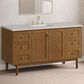 James Martin Laurent 60" Single Bathroom Vanity in Honey Oak with 3 cm Eternal Jasmine Pearl Silestone Top and Rectangular Sink, , large