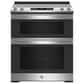 GE Appliances 30" Slide-In Electric Double Oven Range with Convection in Stainless Steel, , large