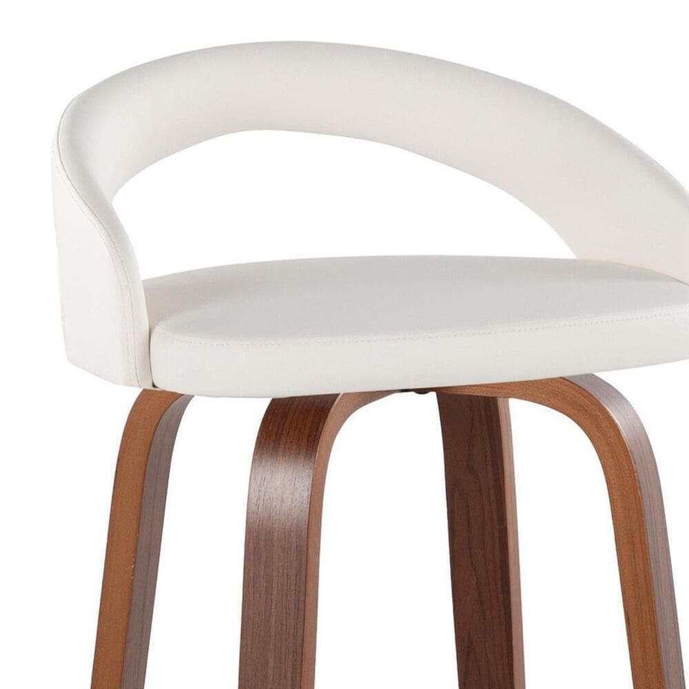 LumiSource Grotto Swivel Bar Stool with White Faux Leather Upholstery in Walnut Wood and Black (Set of 2), , large