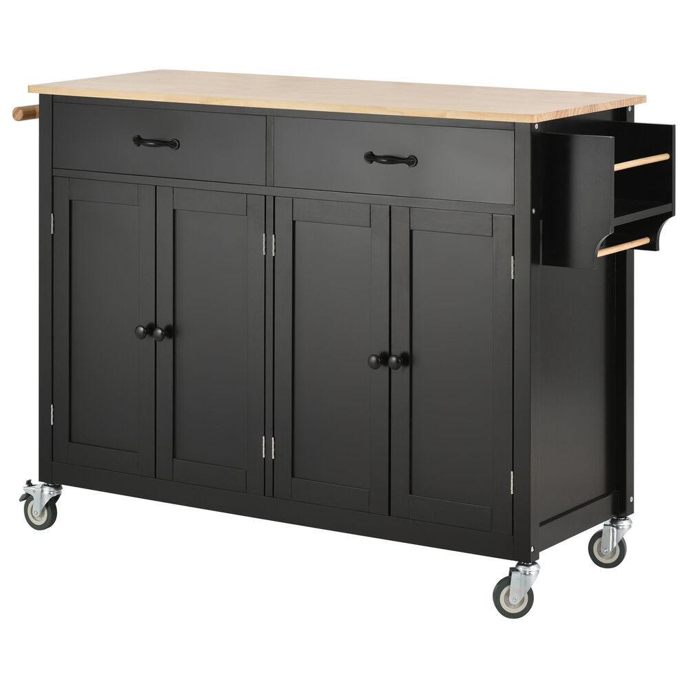 HOMLUX 54" Kitchen Island Cart with Solid Wood Top and Locking Wheels in Black, , large