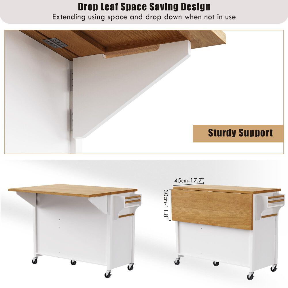 HOMLUX 52" Kitchen Island with Drop Leaf in White, , large