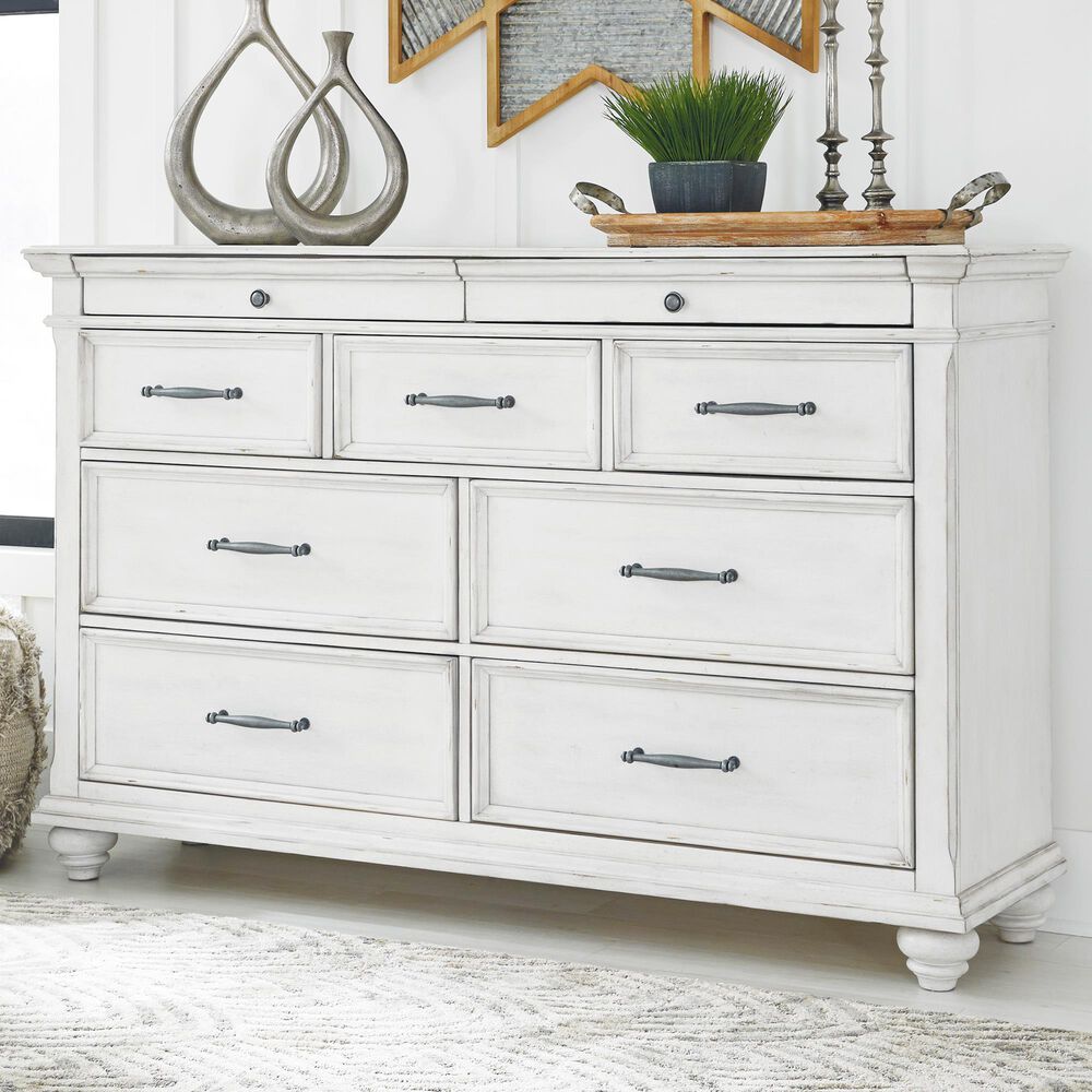 Ashley Kanwyn 9 Drawer Dresser in Distressed Whitewash, , large