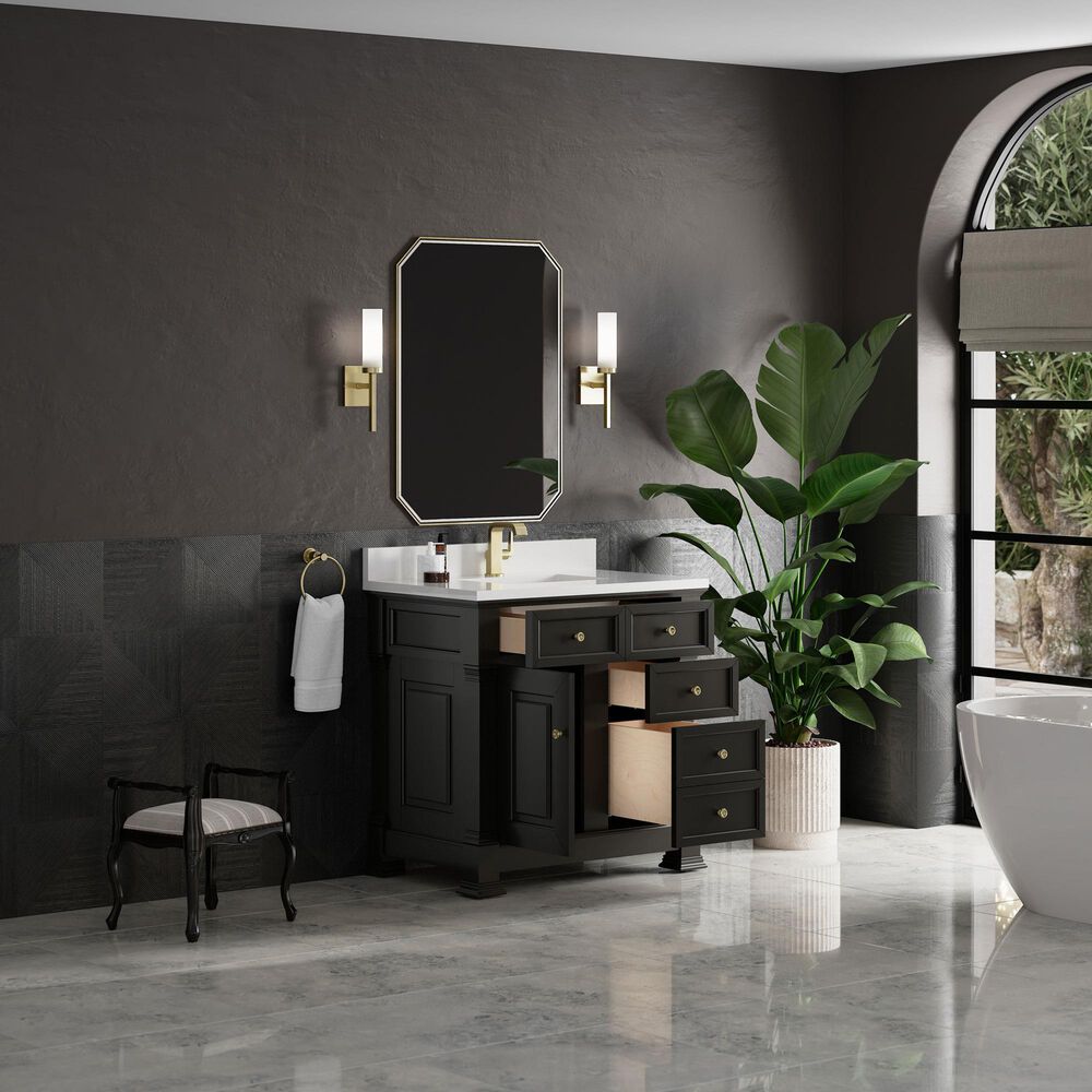 James Martin Vanities Brookfield 36&quot; Single Bathroom Vanity in Black Onyx with Single Hole 3 cm White Zeus Quartz Top and Rectangular Sink, , large