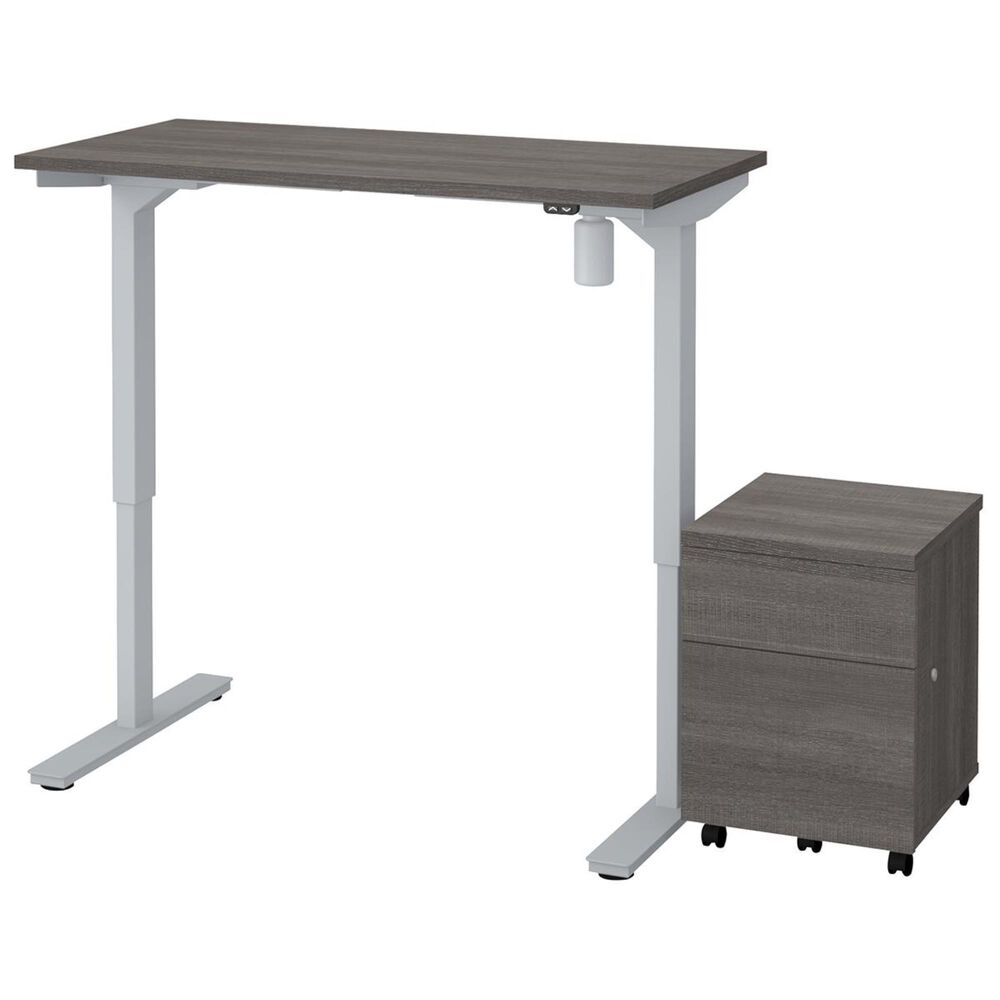 Bestar 2-Piece Adjustable Table and File Cabinet Set in Bark Gray, , large
