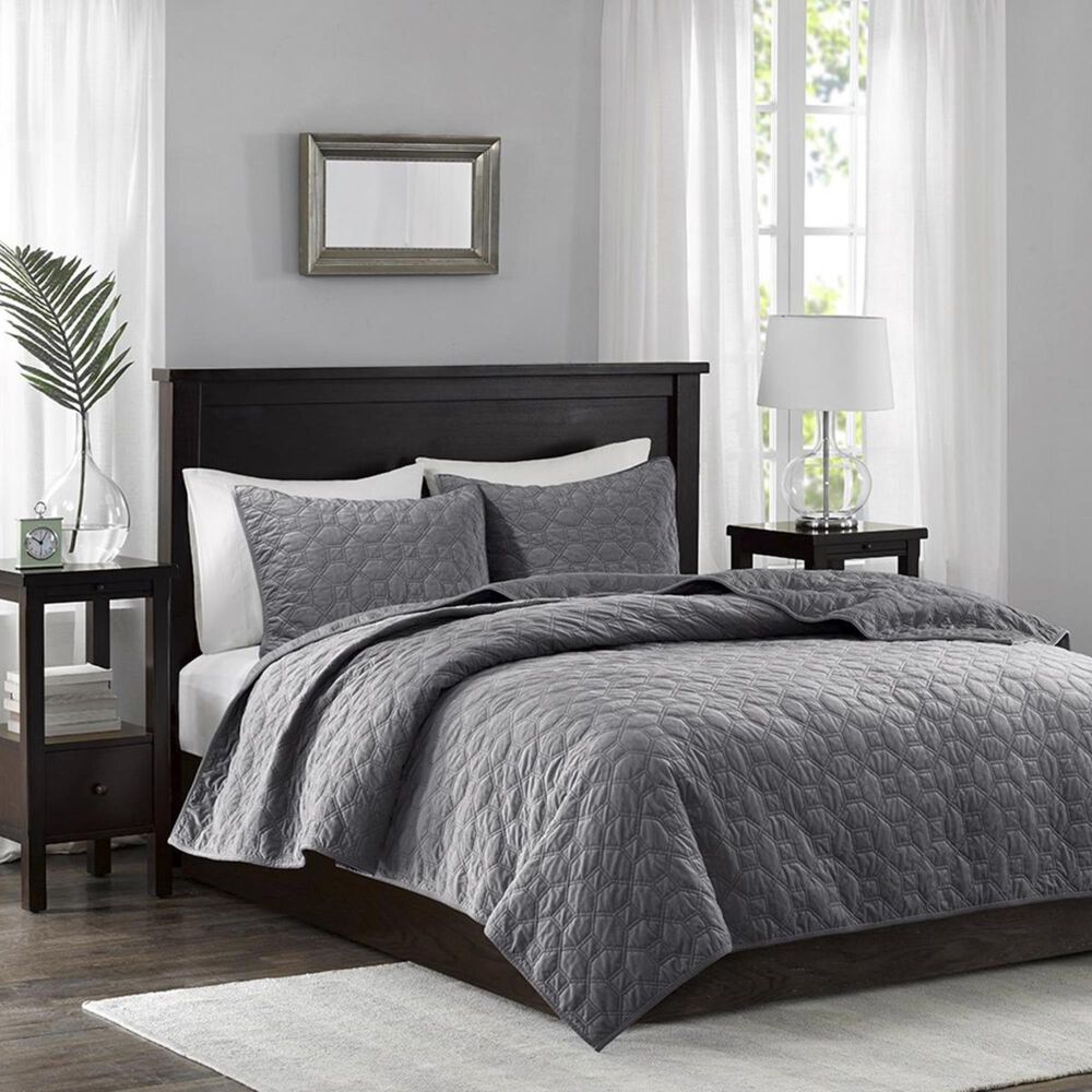 Goldstar Bedding Harper Velvet 3-Piece Queen Coverlet Set in Grey, , large
