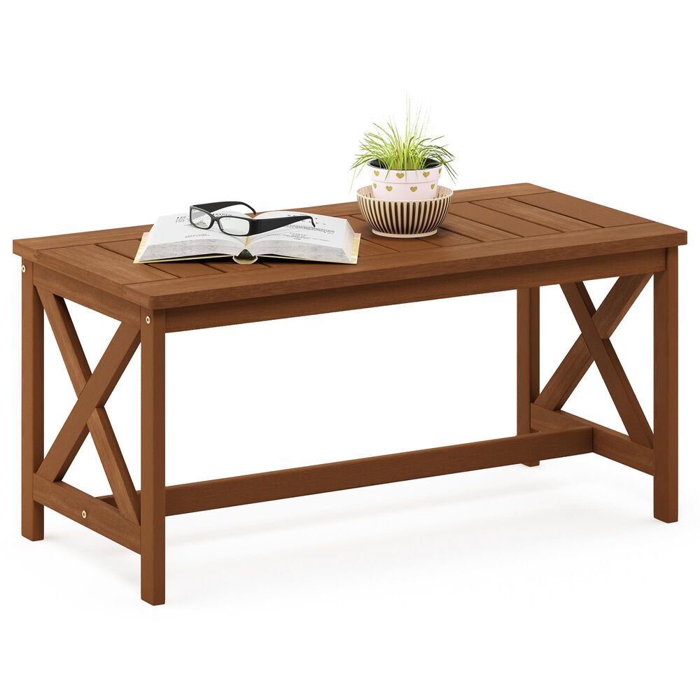 HOMLUX Patio Coffee Table with X Leg in Teak Oil, , large