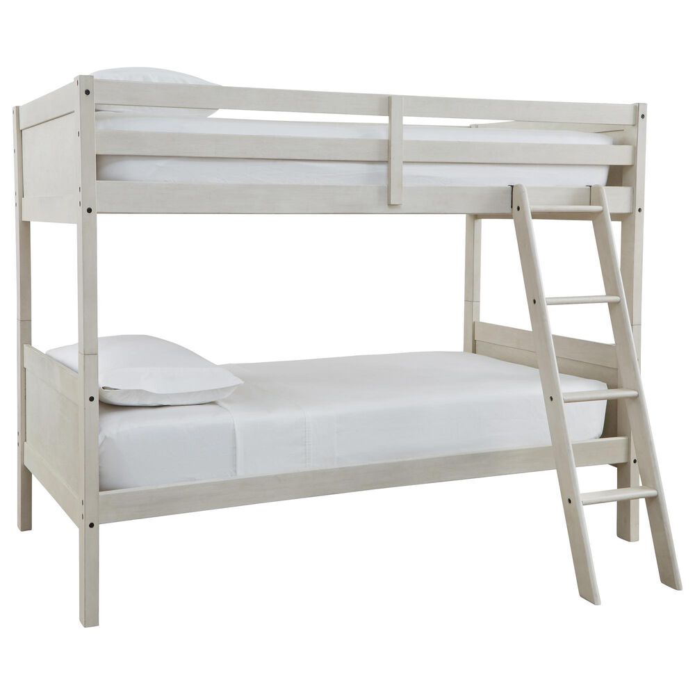 Ashley Robbinsdale Twin over Twin Bunk Bed with Ladder in Antique White, , large