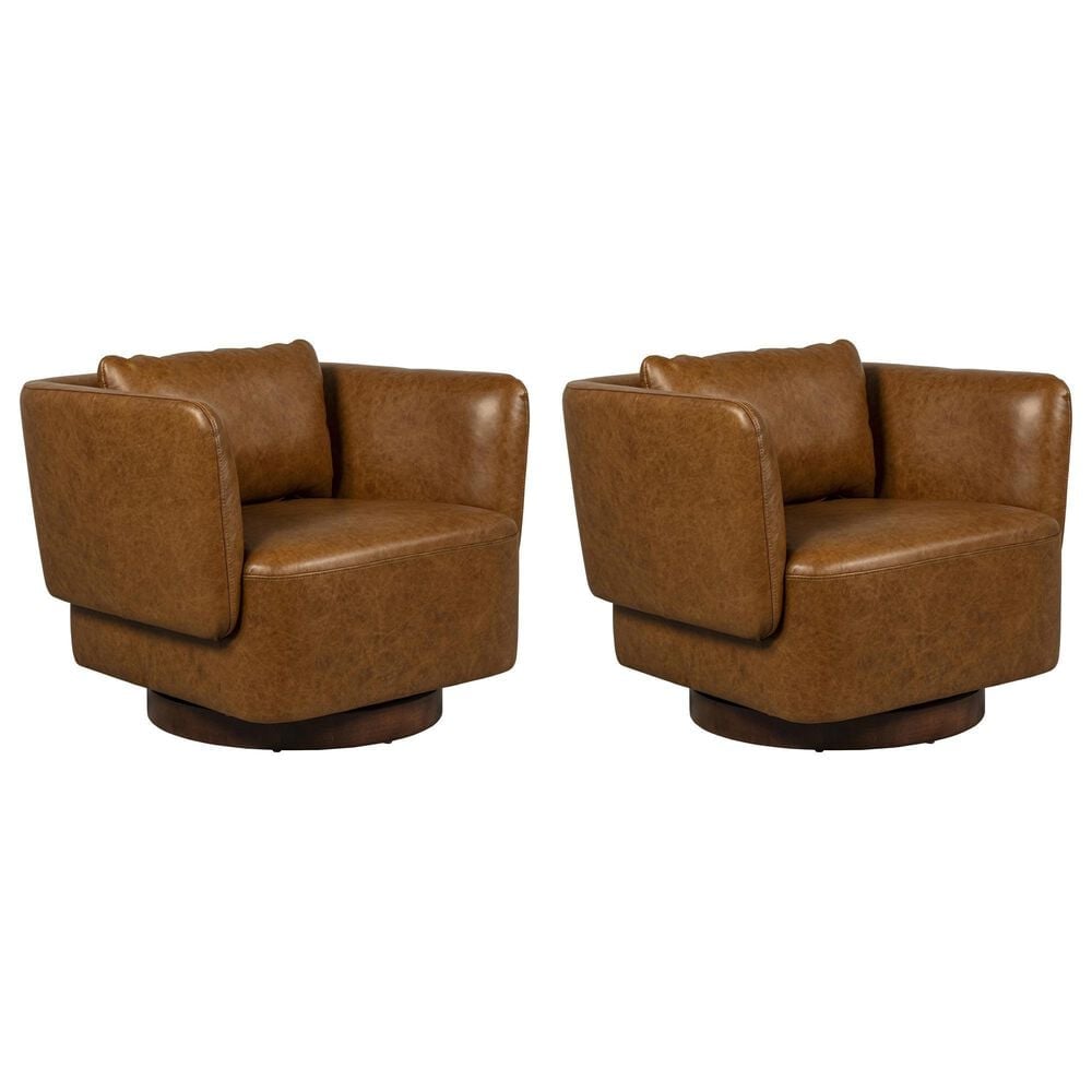 Kuka Home Leather Swivel Chair in Saddle (Set of 2), , large