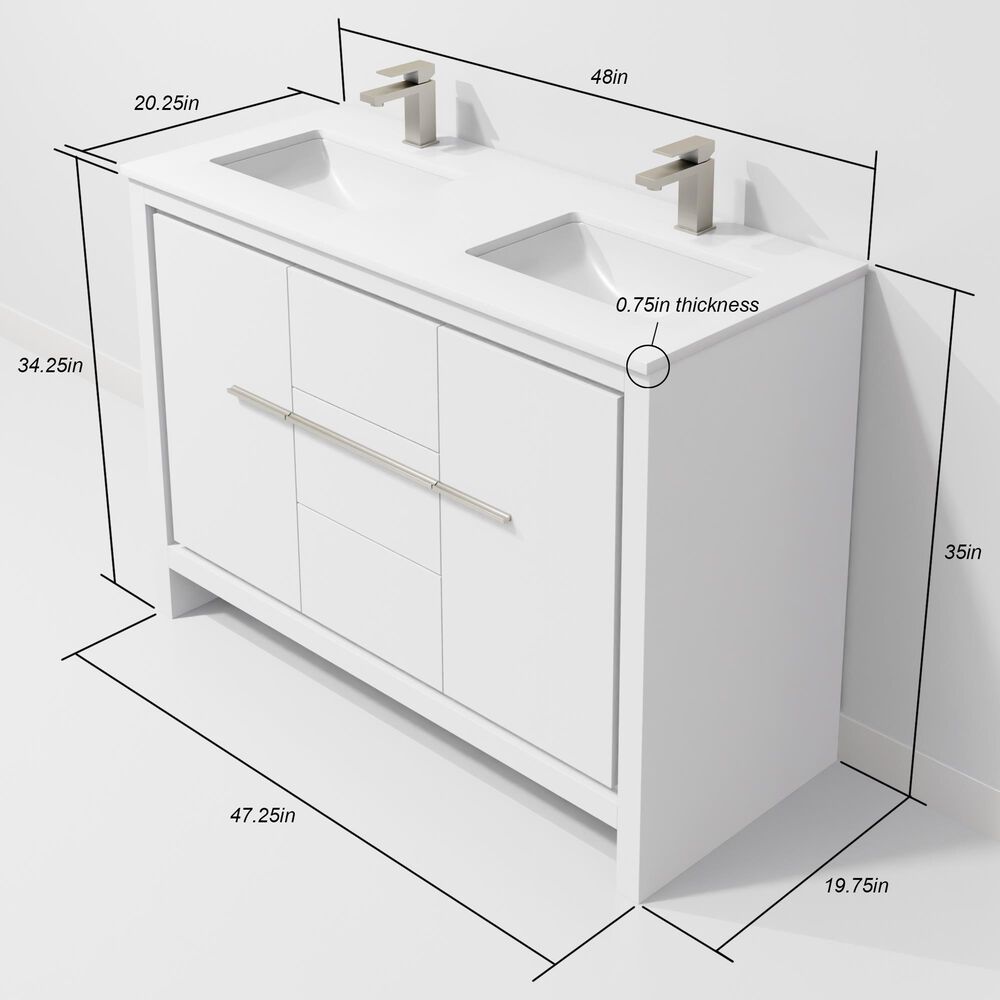 Lexora Home Lafarre 48" Double Bathroom Vanity in White with 2 cm White Cultured Marble Top and Rectangular Sinks, , large