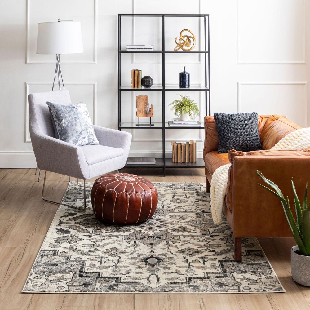 Karastan Cleo R1076 5&#39; 3&quot; X 8&#39; Light Grey Area Rug, , large