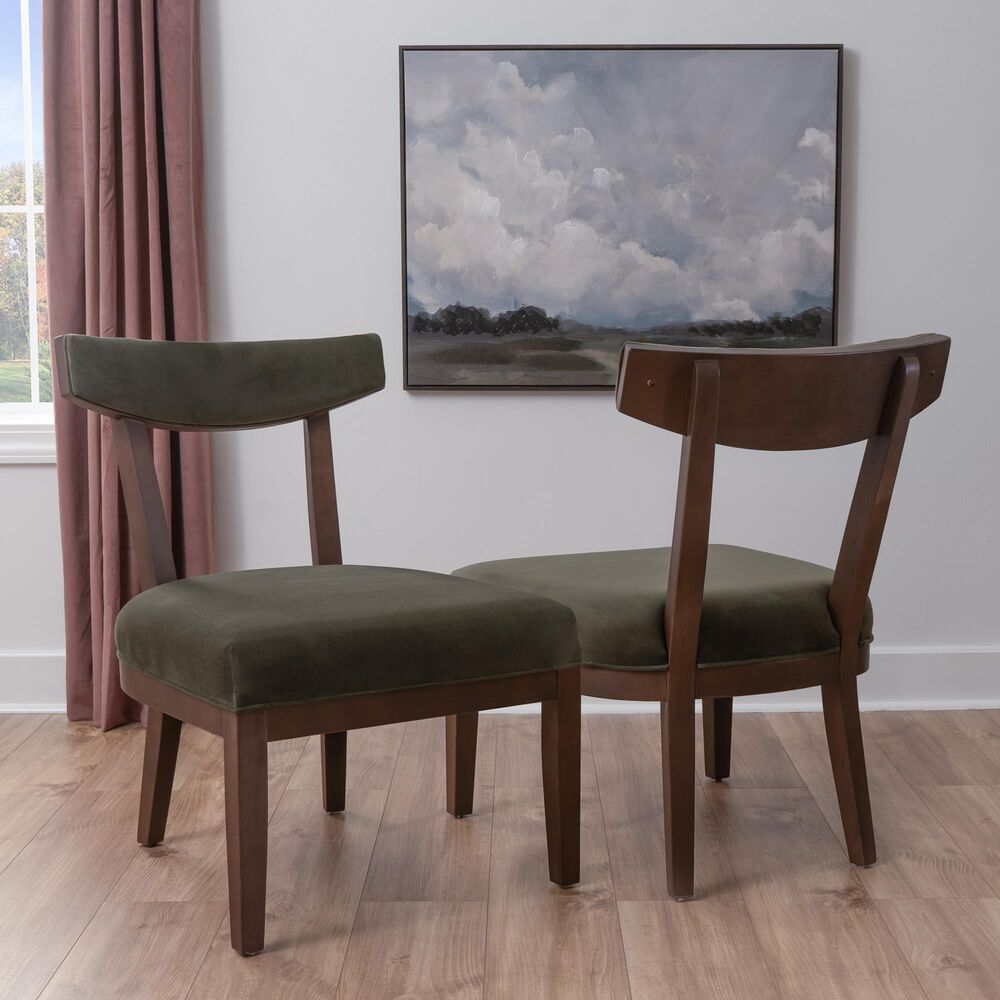 Linon Home Decor Ballard Side Chair with Green Cushion in Warm Maple Truffle, , large