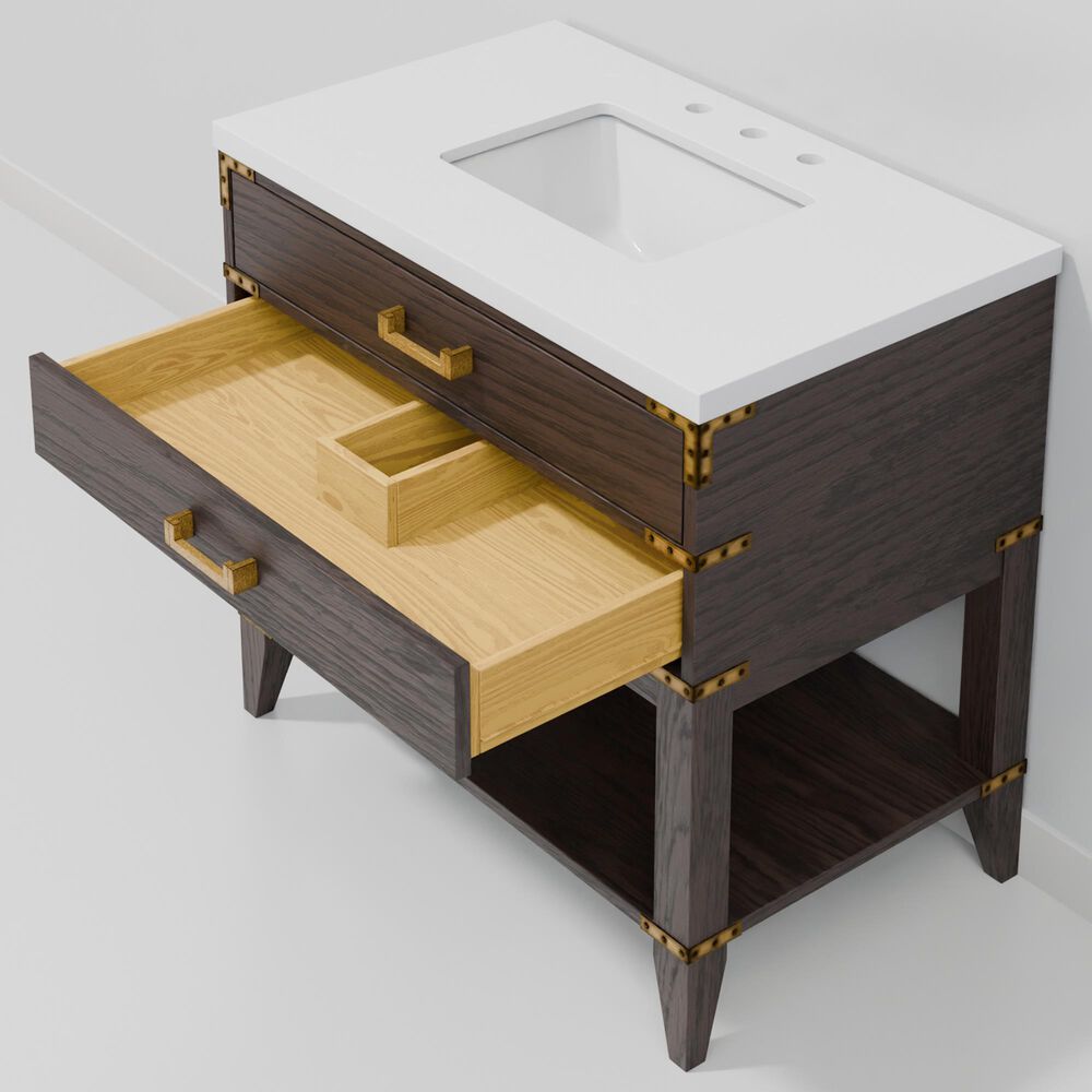 Lexora Home Norwalk 36&quot; Single Bathroom Vanity in Brown Oak with White Quartz Top and Rectangular Sink, , large