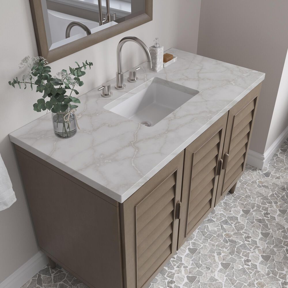 James Martin Vanities Portland 48" Single Bathroom Vanity in Whitewashed Walnut with 3 cm Eternal Jasmine Pearl Silestone Top, Rectangular Sink and FreePower Wireless Charger, , large