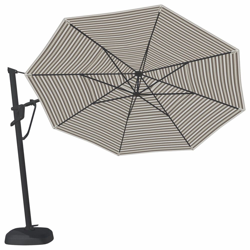 Garden Party Starlux AKZ Plus 11" Octagon Cantilever Umbrella with Black Base in Richmond Stone Stripe, , large