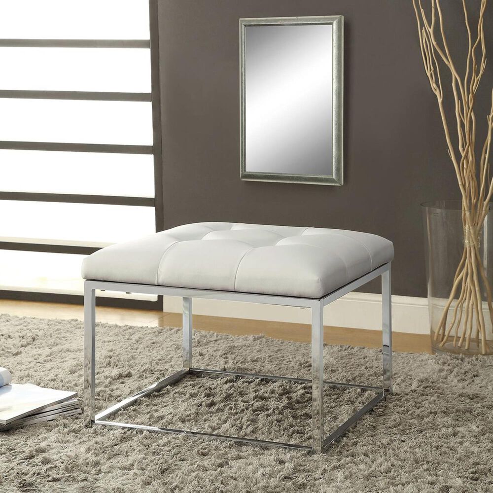 Pacific Landing Ottoman with Chrome Leg in White, , large