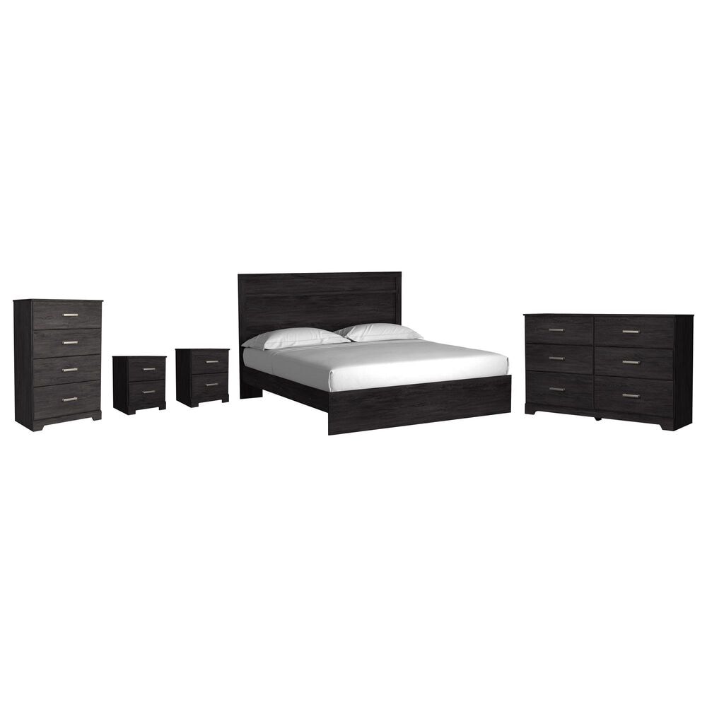 Ashley Belachime King Panel Bed with Dresser Chest and 2 Nightstands in Dark Charcoal, , large