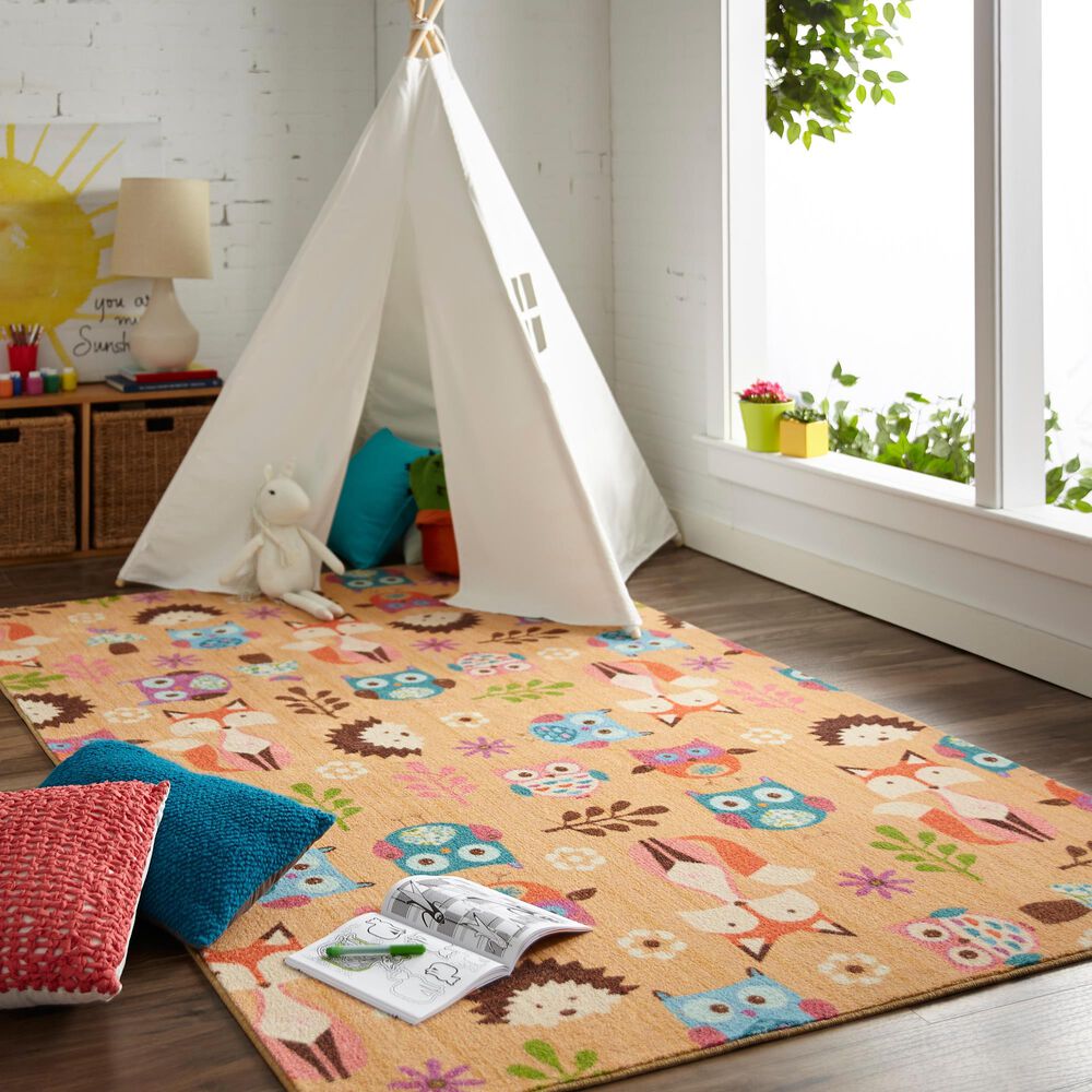 Karastan Prismatic 5&#39; x 8&#39; Blue, Green, Orange and Tan Kids Area Rug, , large